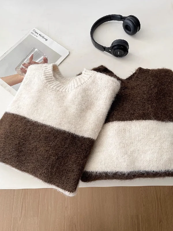 Mega Sale striped round neck casual knitted sweater     S4774