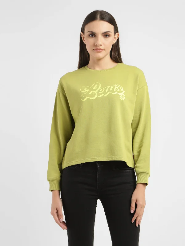 Massive Deals Women's Graphic Print Green Crew Neck Sweatshirt