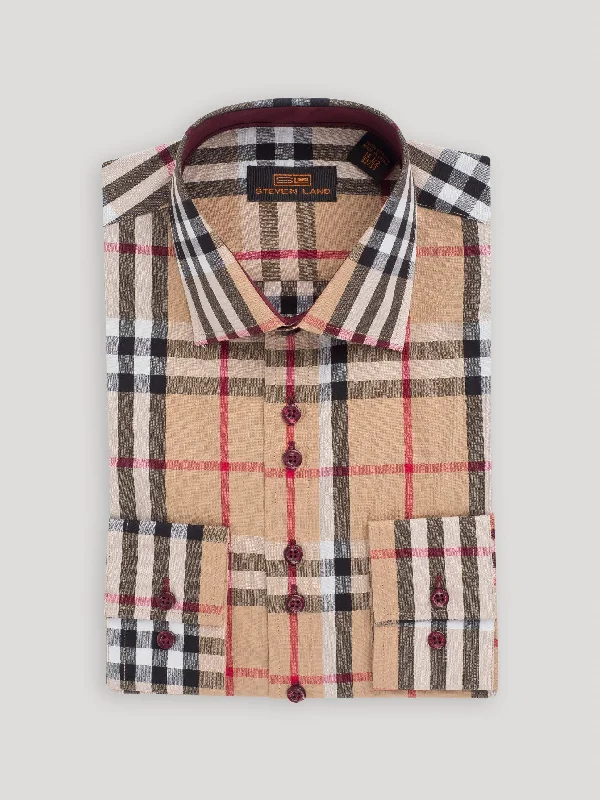 Tartan III | Barrel Cuff & Classic Collar | Khaki