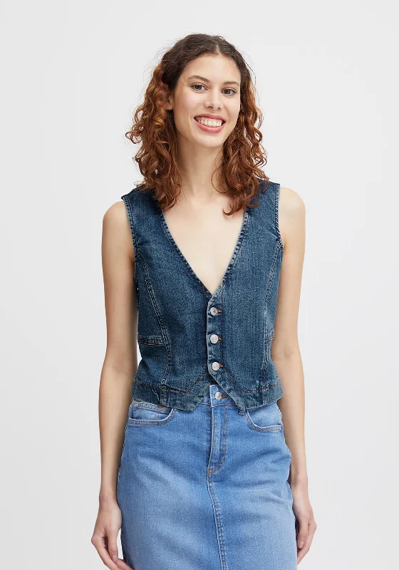 Act Fast B.Young Komma Denim Waistcoat, Mid Blue Denim