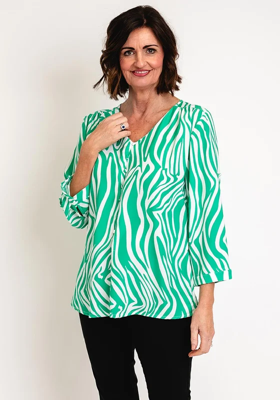 Price Cut Serafina Collection Animal Print Blouse, Green
