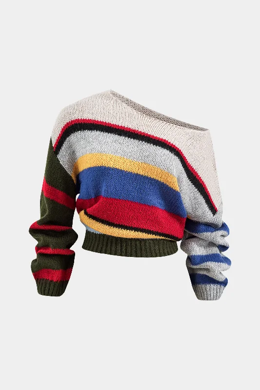 TIME-Limited Offer Basic Knit Color Block Long-Sleeve Top