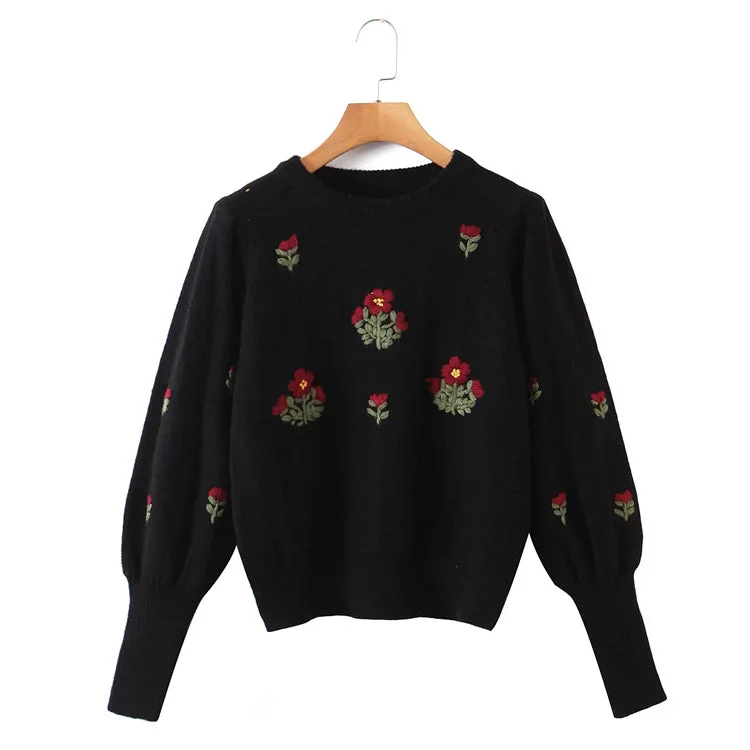 Weekend Deals That Dazzle New lazy wind flower embroidered round neck Pullover Sweater 7435 Weekend Deals That Dazzle New lazy wind flower embroidered round neck Pullover Sweater 7435