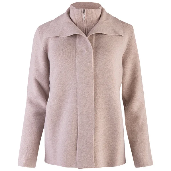 Bargain Alert Double Collar Zip Front Cardigan in Dune