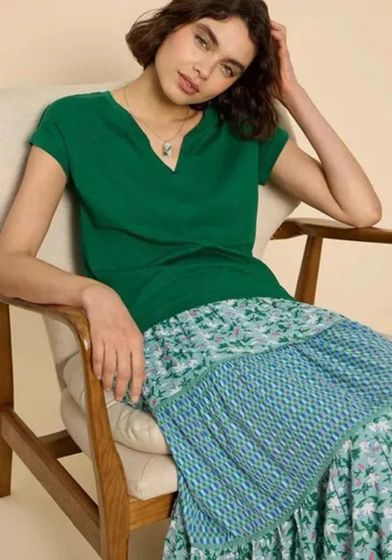 Weekend Deals That Wow White Stuff Nelly Notch Neck Cotton Top, Mid Green