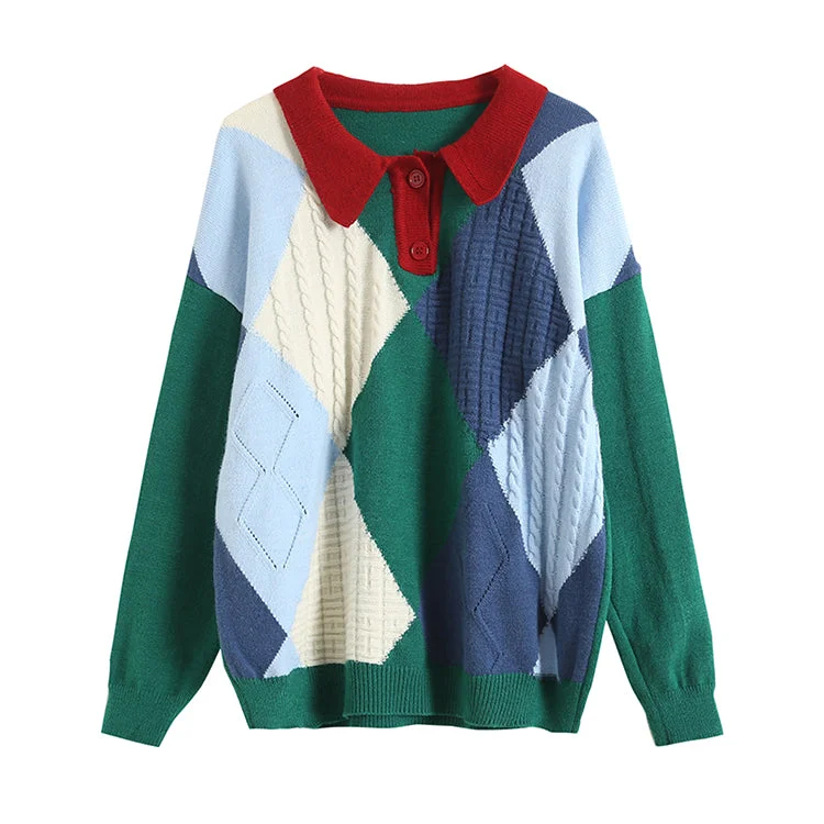 Today's Deal Languid wind stitching rhomboid Polo neck T-shirt  7442