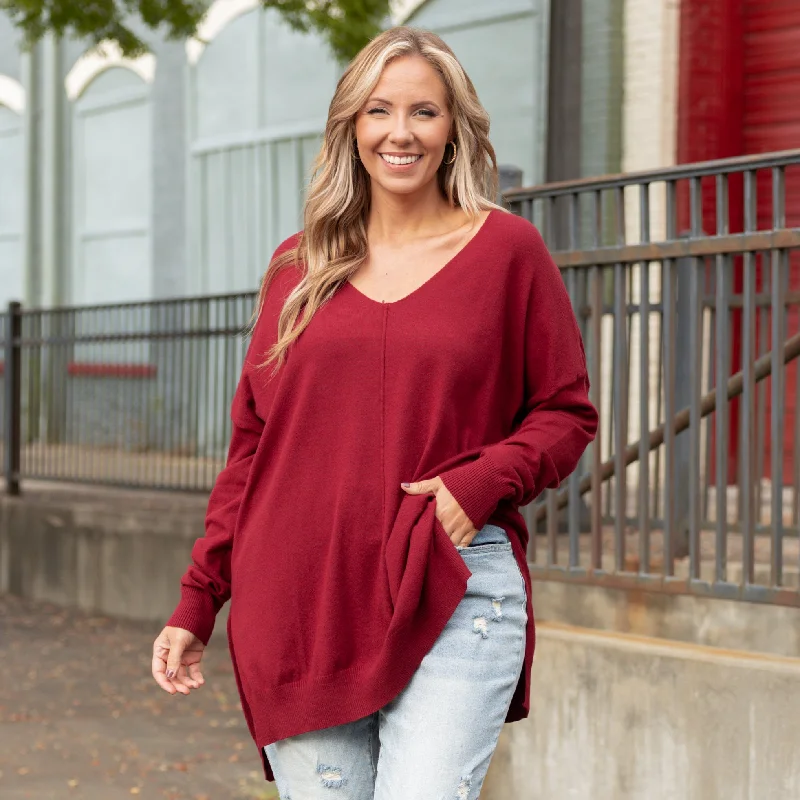 Weekend Deals That Sizzle Miss Who I Was Sweater, Burgundy