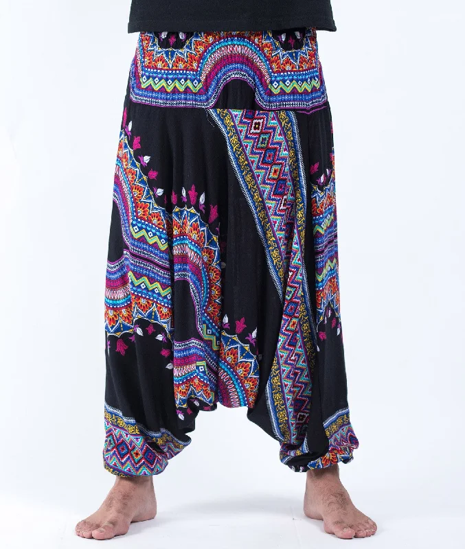 Weekend Offers That Delight Unisex Dashiki Prints Drop Crotch Jumpsuit Harem Pants in Black