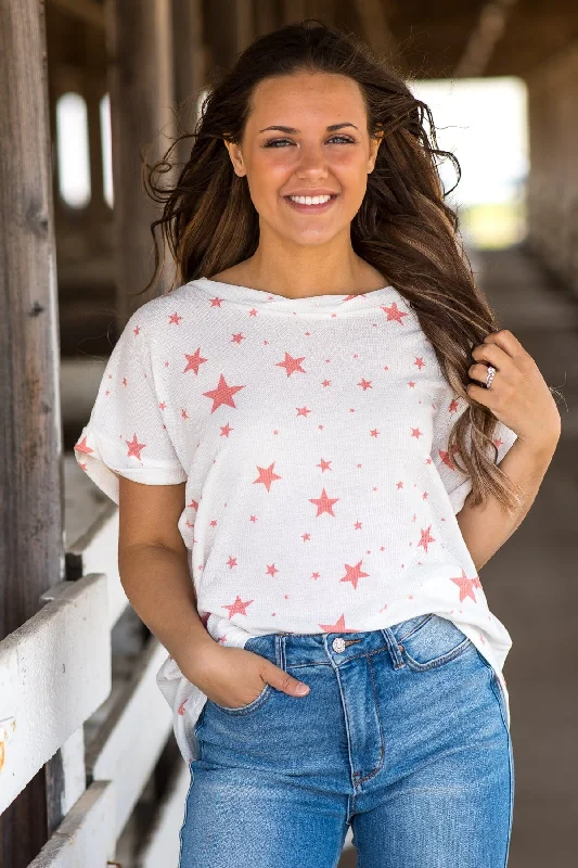 Don't Miss Out Off White and Blush Star Print Top