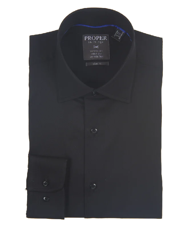 Solid Black Slim Fit Cotton Shirt