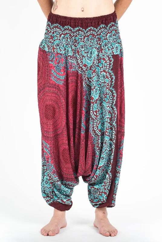Friends and Family Sale Unisex Geometric Mandalas Drop Crotch Jumpsuit Harem Pants in Red
