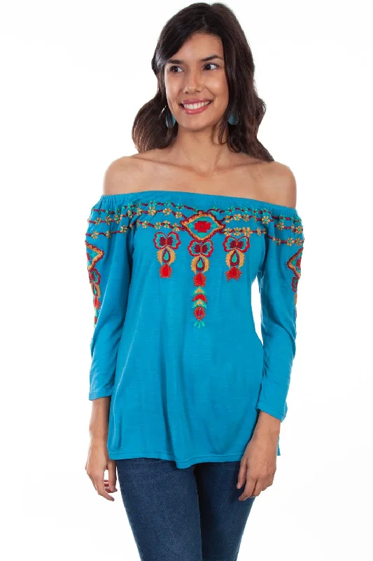 Huge Discounts Scully Womens Teal Viscose Peasant S/S Blouse
