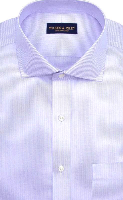 Slim Fit Purple Stripe English Spread Collar Supima® Cotton Non-Iron Twill Dress Shirt