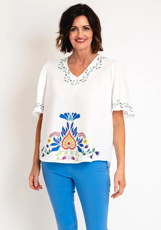 Special Offer Serafina Collection One Size Geo Floral Print Top, White