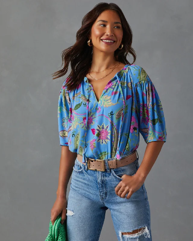 Deal of the Day Mayra Paisley Printed Short Sleeve Blouse