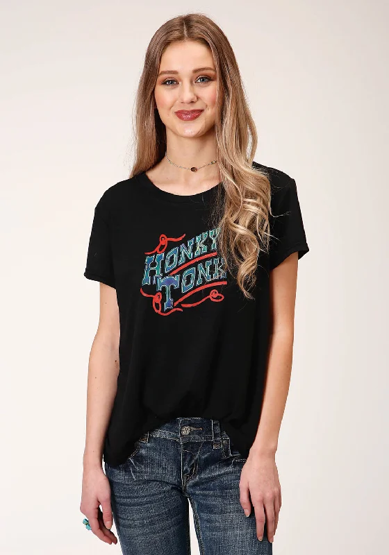 Deep Discounts Roper Womens Black Poly/Rayon Honky Tonk S/S T-Shirt