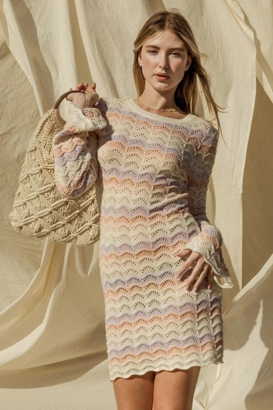 Weekend Offers That Thrill Round Neck Bell Sleeve Sweater Dress