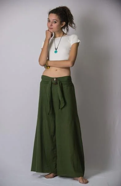 Bonus Savings Womens Solid Color Palazzo Pants in Green