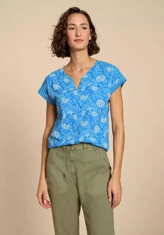 Weekend Deals That Sparkle White Stuff Nelly Notch Neck Cotton Print Top, Blue