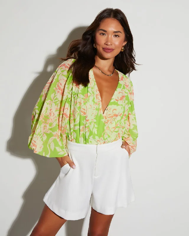 Super Sale Haven Floral Chiffon Balloon Sleeve Bodysuit