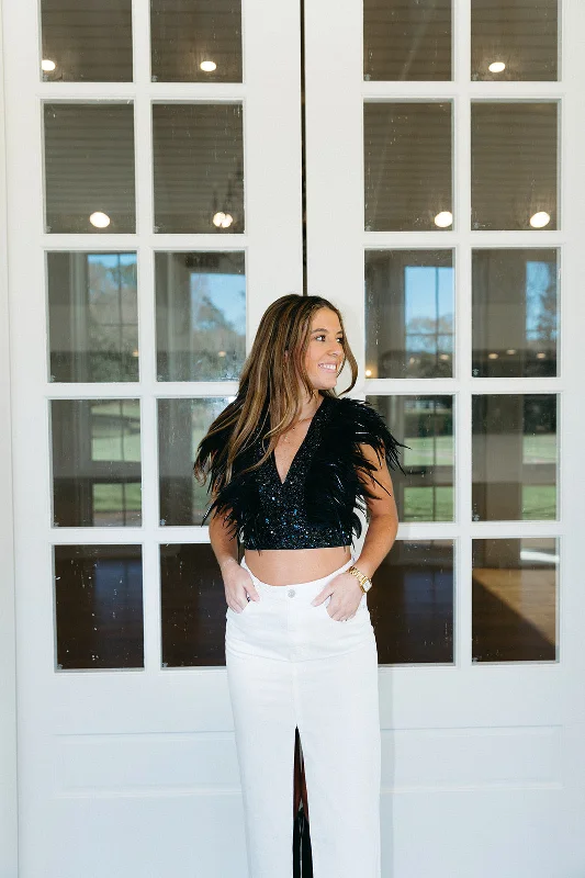 Special Price Luminous Feather Top - Black