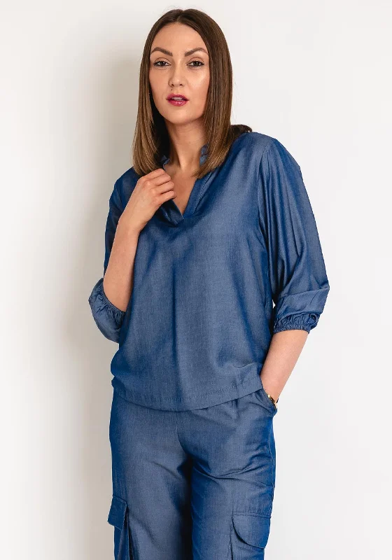 Final Offer Kaffe Leonara V- Neck Blouse, Chambray Blue