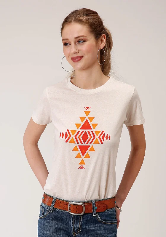 Limited Quantity Roper Womens White 100% Cotton Red Aztec S/S T-Shirt