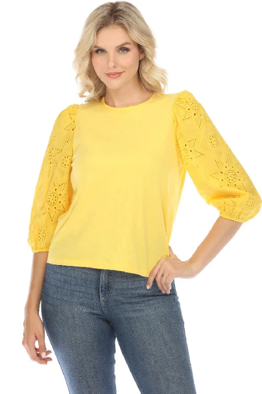 Crazy Deals Johnny Was Jade Yellow Nora Puff Sleeve Easy Tee Boho Chic L16624