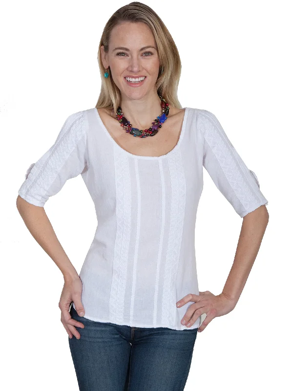 Online Exclusive Scully Womens White 100% Cotton Cold Shoulder S/S Blouse