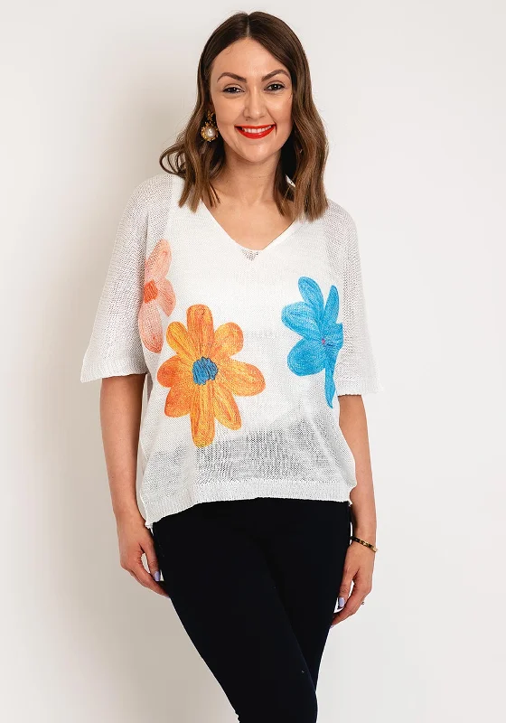 Weekend Discounts to Indulge In Serafina Collection One Size Flower Pattern Knit Top, White
