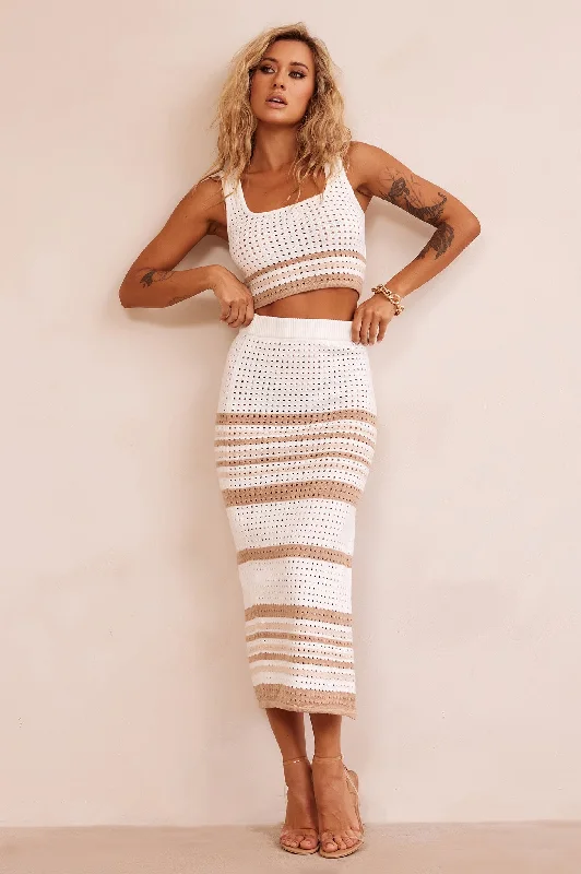 Blowout Deals In The Groove Midi Skirt - Beige