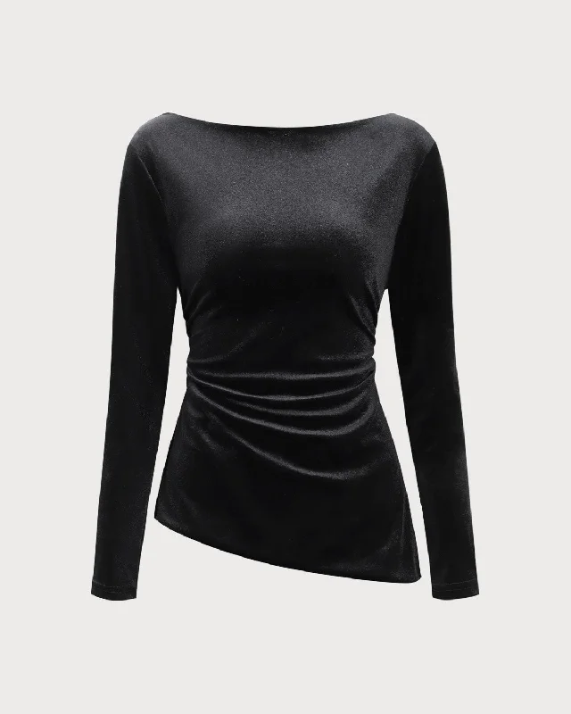 Midnight Madness Black Velvet Boat Neck Lace Tee