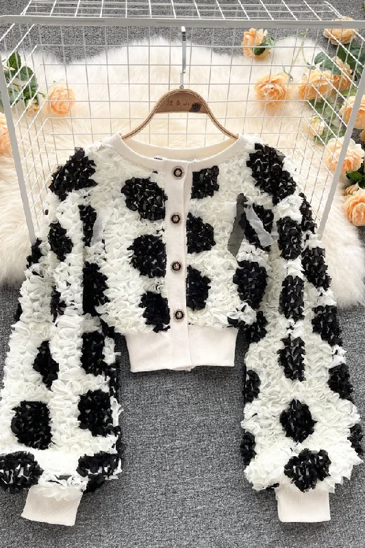 Weekend Savings Bonanza Sweet temperament three-dimensional flower bubble long sleeve top  1564