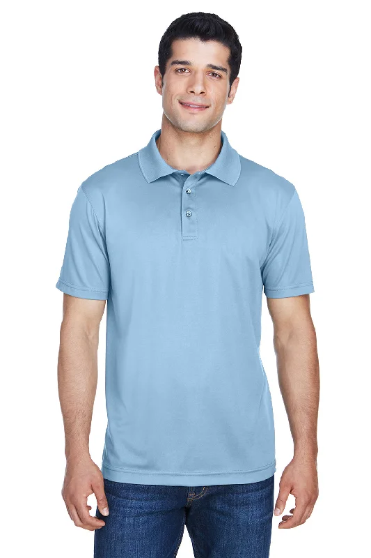 Harriton Mens Polytech Moisture Wicking Short Sleeve Polo Shirt - Light Blue