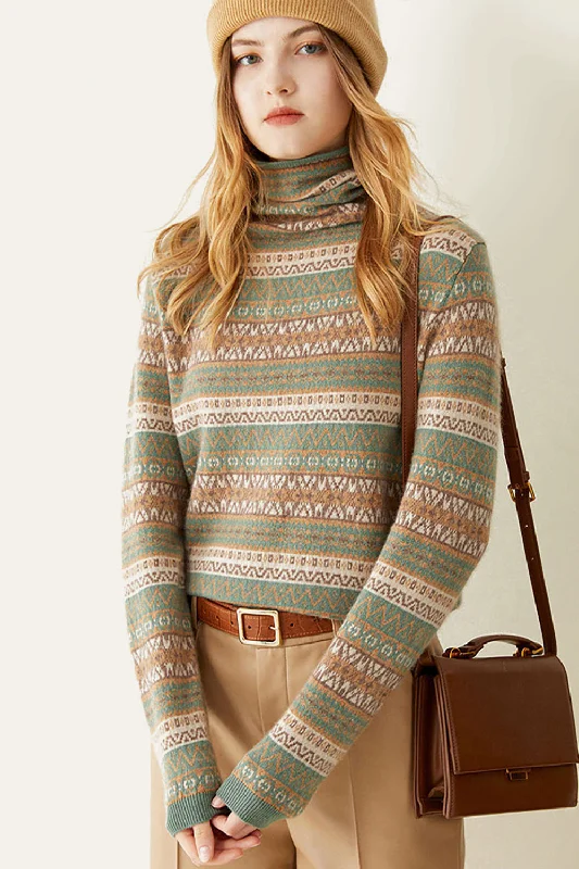 Discount Mania BerryBetty - Green Wool-Blend Turtleneck Sweater