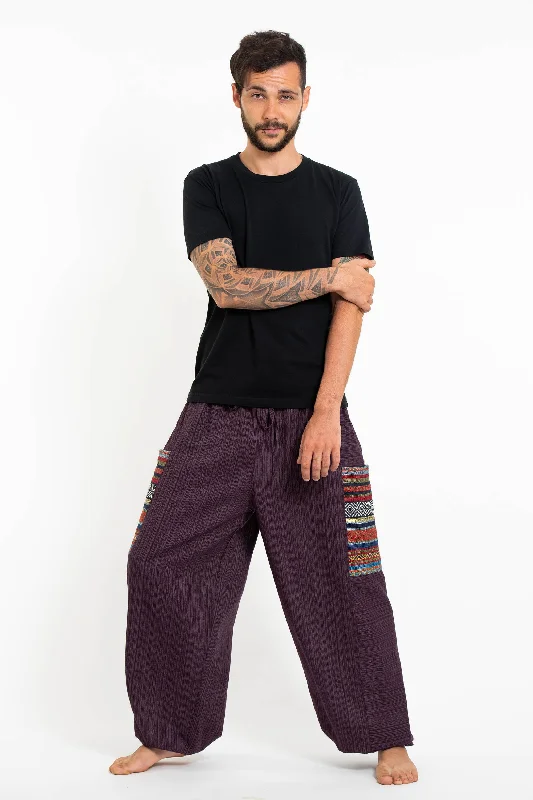 Price Slash Unisex Pinstripe Cotton Pants with Aztec Pocket in Purple