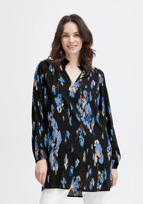 Super Deal Fransa Merle Abstract Print Longline Blouse, Hydrangea