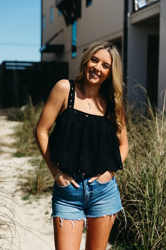 Midnight Sale Helen Eyelet Cropped Tank - Black