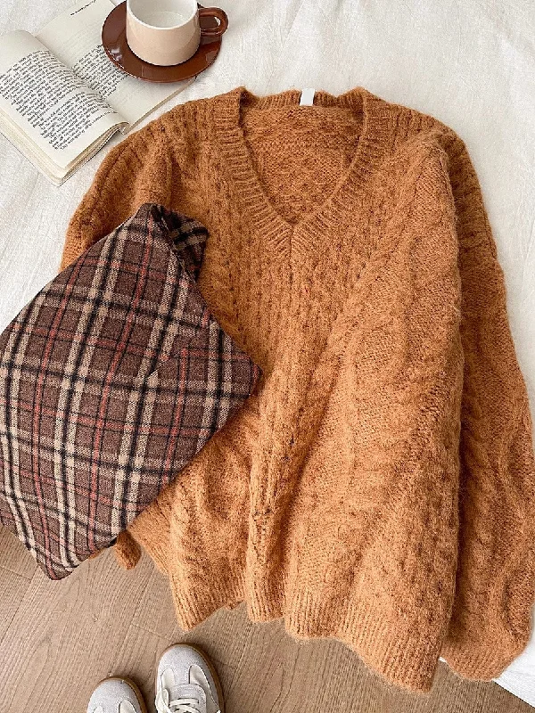 Weekend Discounts Worth Grabbing chic soft knitted casual V-neck long-sleeved knitted sweater S4755 Weekend Discounts Worth Grabbing chic soft knitted casual V-neck long-sleeved knitted sweater S4755