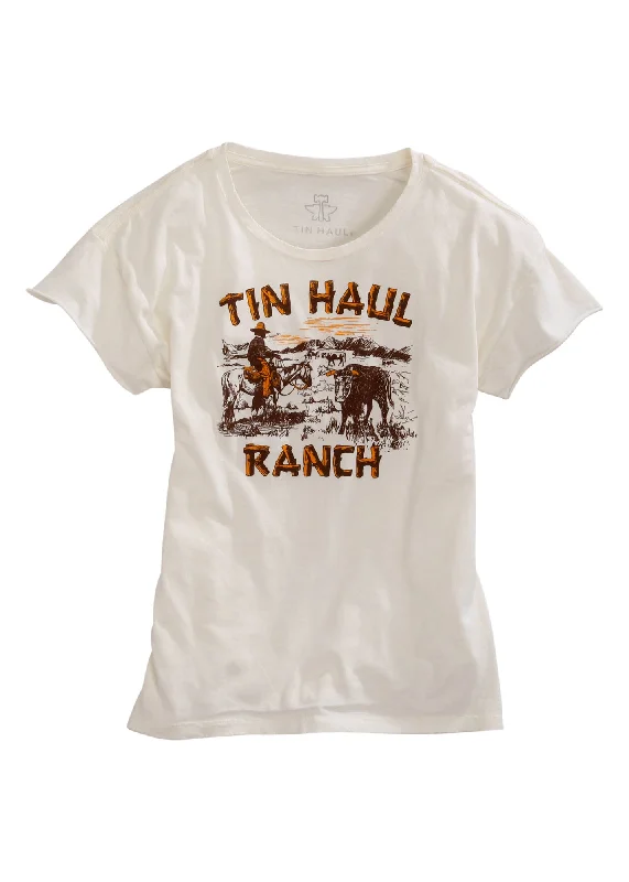 Customer Appreciation Sale Tin Haul Womens White 100% Cotton Ranch Scene S/S T-Shirt