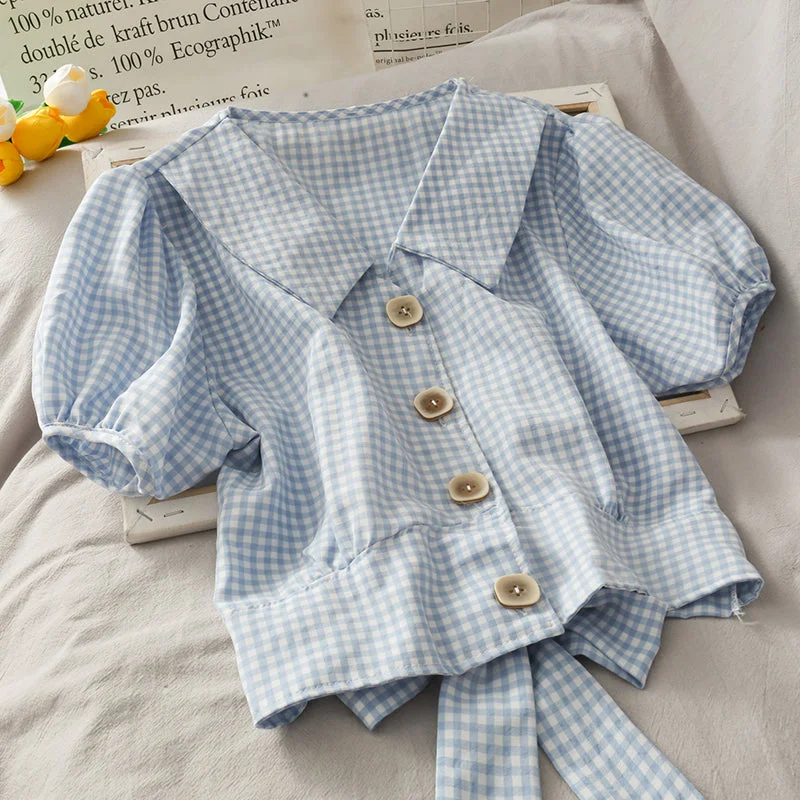 Lowest Prices Cute Plaid Short Sleeve Top  299