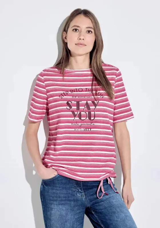 Weekend Bargains to Cherish Cecil Mix Striped Drawstring Hem, Pink Sorbet