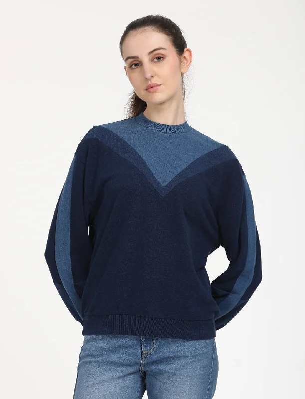 Final Markdown Women's Colorblock Navy Crew Neck Sweatshirt