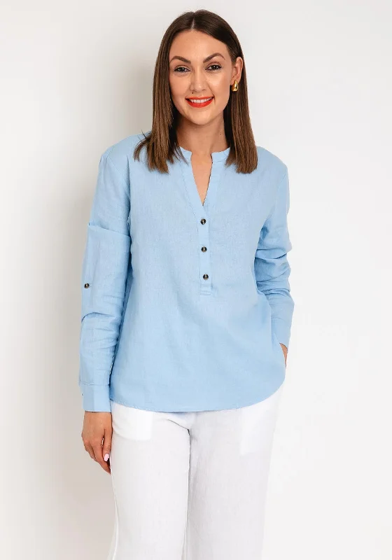 Weekend-Only Price Drops Freequent Lava V Neck Linen Shirt, Chambray Blue