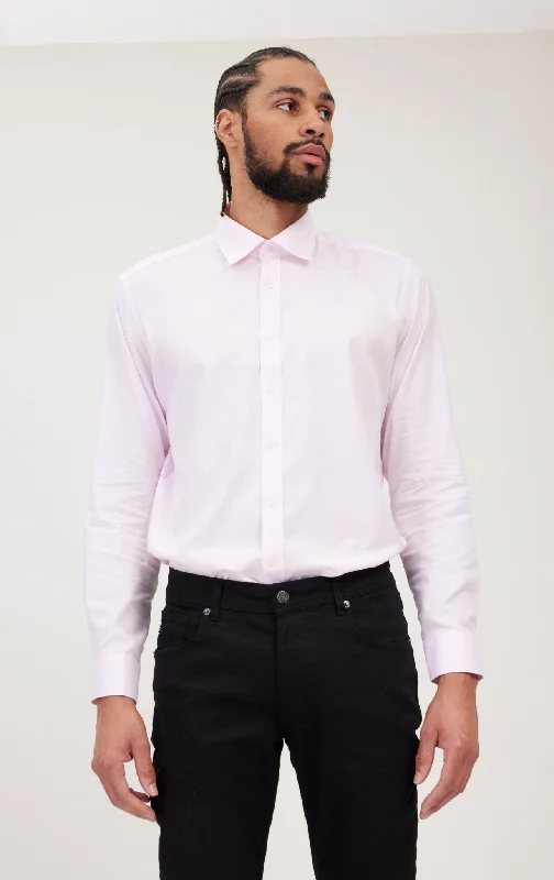 S Single-Ply Oxford Cotton Spread Collar Dress Shirt With Convertible Cuff  - Light Pink