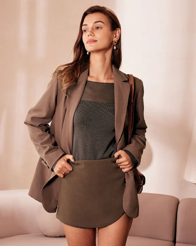 Take Advantage The Coffee Lapel Button Wide-waisted Blazer