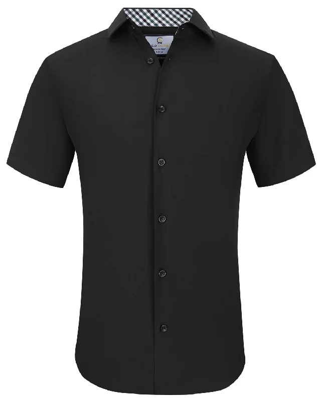 Suslo Solid 4 Way Stretch Short Sleeve Shirt - Black