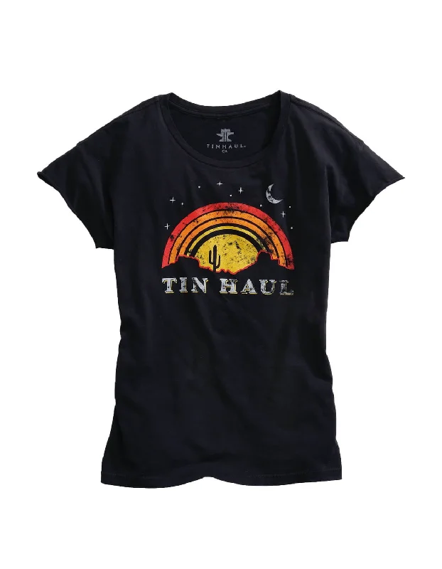 Price Fest Tin Haul Womens Black 100% Cotton Sunset and Moon S/S T-Shirt