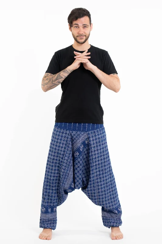 Great Bargain Unisex Hill Tribe Elephants Harem Pants in Blue