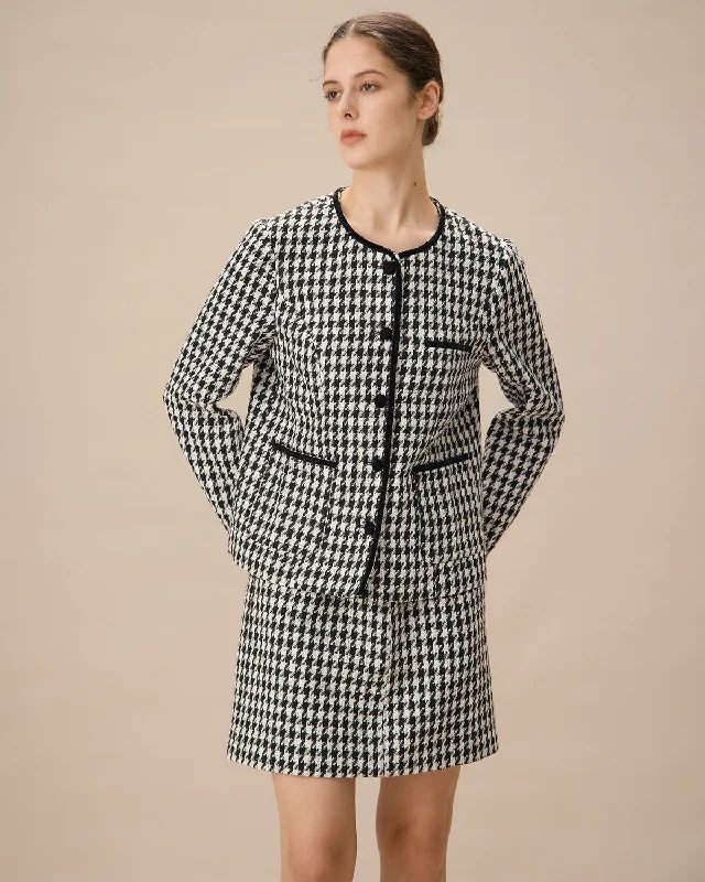 Weekend Offers That Please Black Single-Breasted Pocket Tweed Jacket